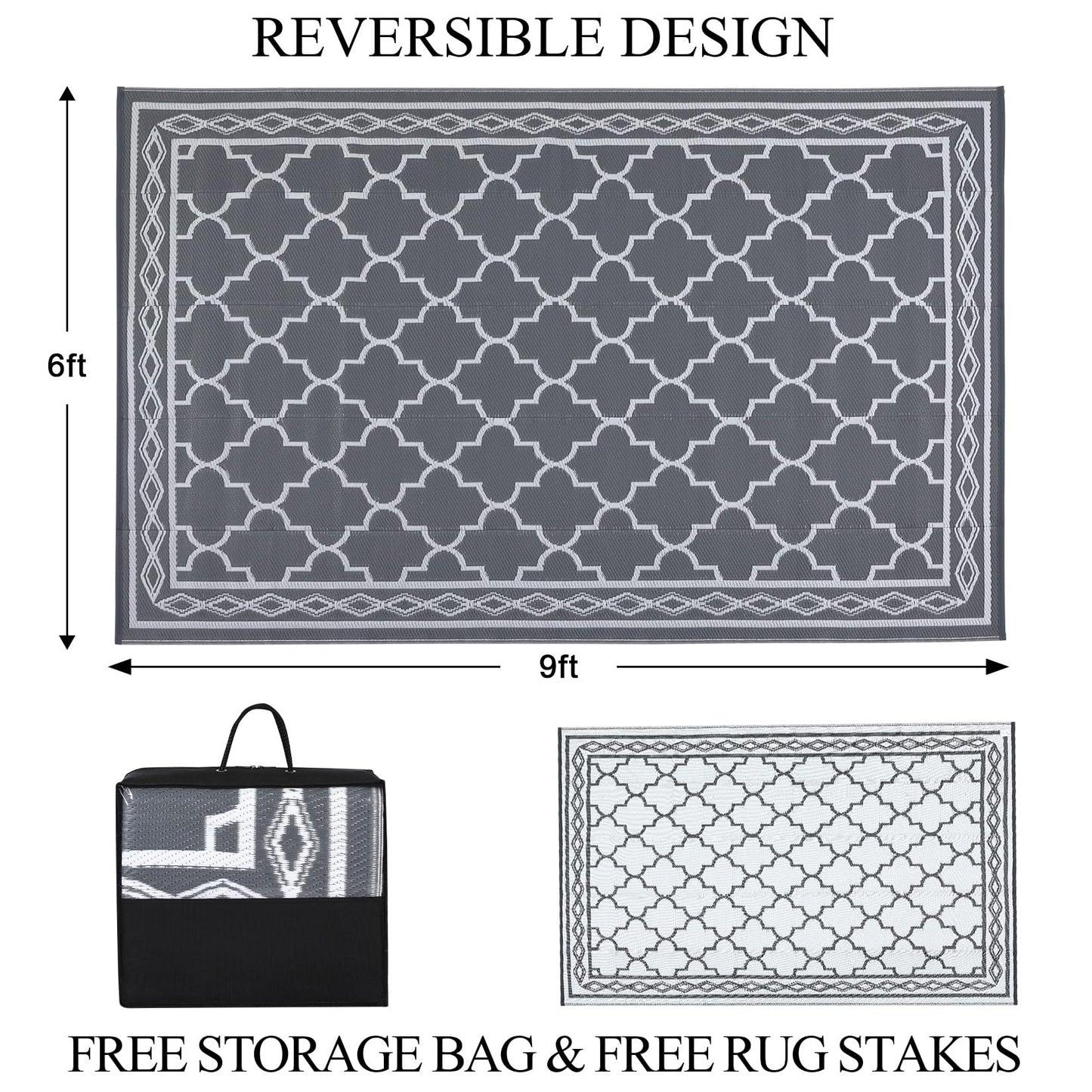 Garvee Outdoor Rug 10'x20' for Patios Clearance, Reversible Outdoor Plastic Straw Waterproof Camping Carpet, Large Area Rugs Patio Mats for Outside RV, Camper, Deck, Porch, Beach, Picnic (Grey/White)