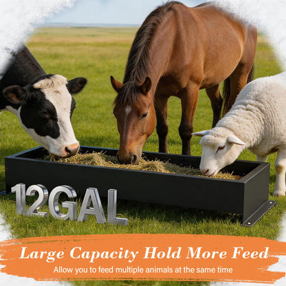 Domivans Animal Drinking Water Bowl - 12 Gal Stainless Steel Livestock Water Trough with Drain Hole, Automatic Waterer Filling Feeder for Cattle Pigs Sheep Horses Dogs, 47.2"*12.4"*5.3"