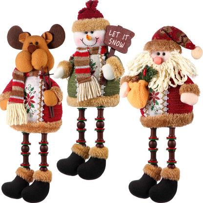Sumind 3 Pcs Christmas Sitting Doll Santa Claus Snowman Reindeer Sitter Christmas Ornament with Long Legs Xmas Figurines Plush for Table Fireplace Home Decoration