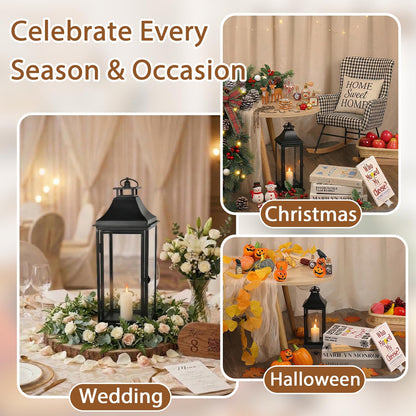SwallowLiving Black Outdoor Lanterns Set of 2, 19.5" & 13.3" Farmhouse Large Metal Decorative Candle Lanterns with Tempered Glass for Patio, Fireplace, Table Centerpiece & Indoor Decor (No Candle)
