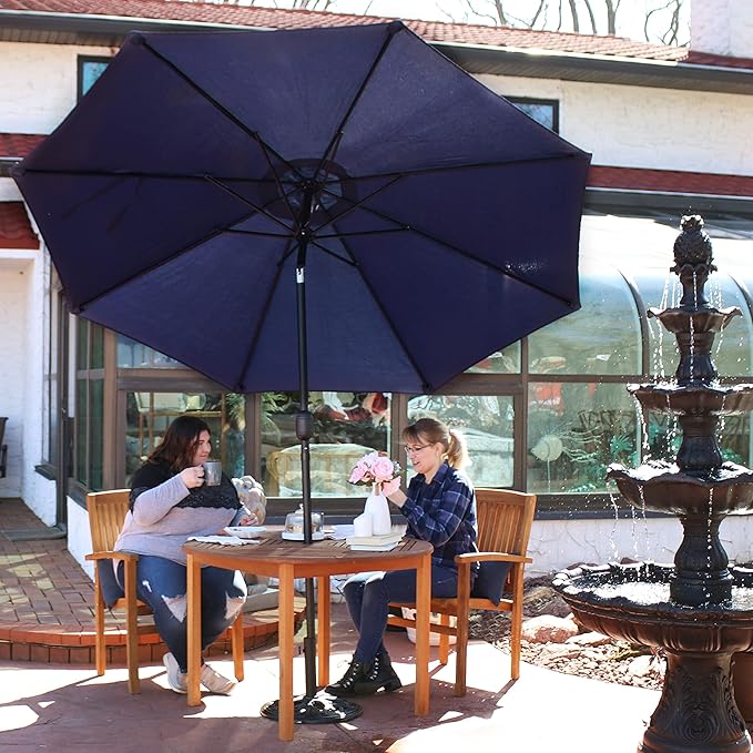 Sunnydaze Outdoor Patio Umbrella - Polyester Table Market Umbrella with Push-Button Tilt and Crank - 8 Sturdy Ribs - Navy Blue - 9ft