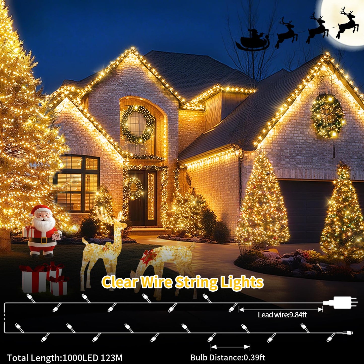 403 FT 1000 LED Outdoor Fairy Lights Plug in Warm White Christmas Lights Outside Extra Long Waterproof String Lights with Remote Timer 8 Modes for Garden House Party Wedding Yard Xmas Tree Decorations