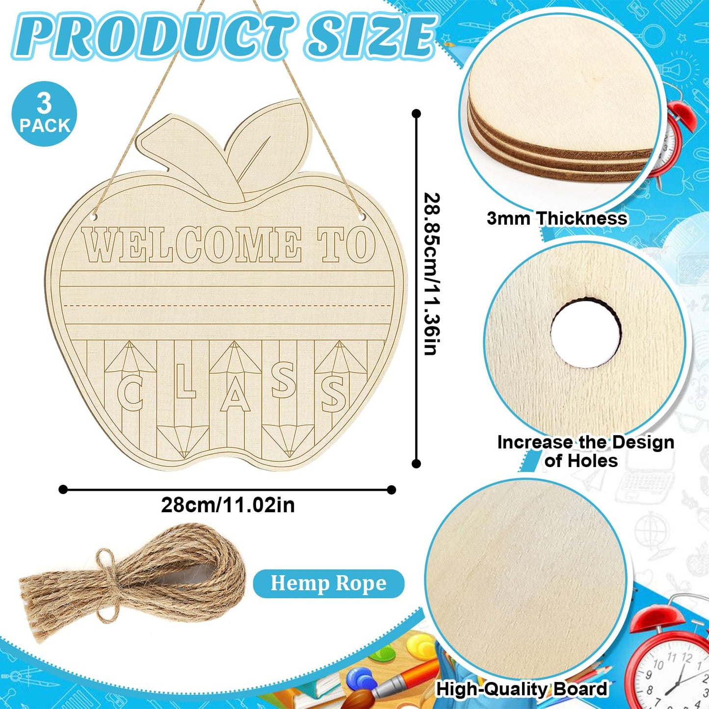 Large Welcome Sign for Classroom Decoration Crafts Hanging to Paint DIY Blank Unfinished Back to School Door Wreath for Front Door Wall Signs Welcome to Our Class Signs for Teacher Supplies