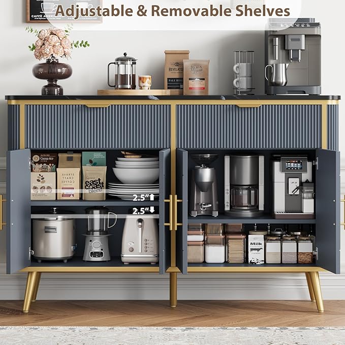 47.2" Buffet Storage Cabinet, Modern Fluted Coffee Bar Station