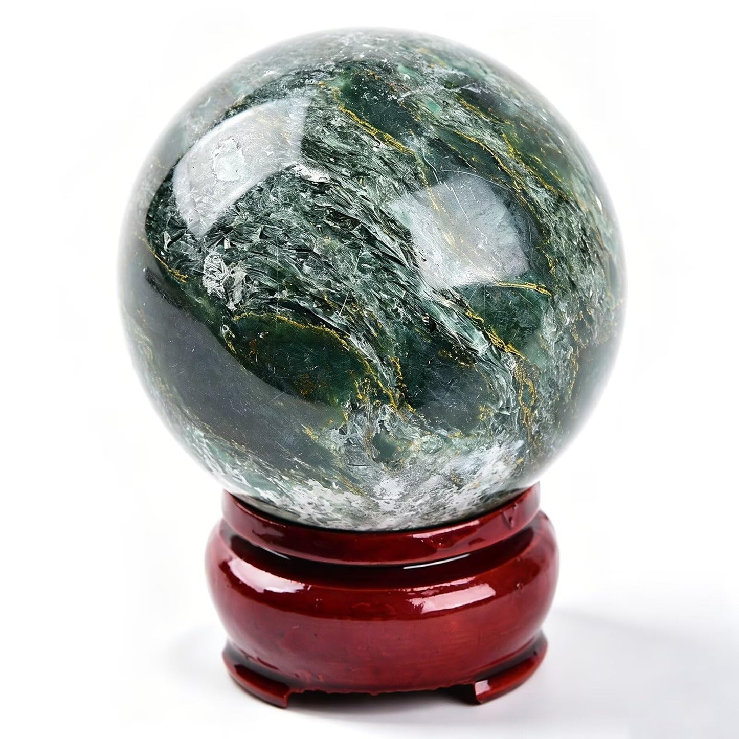 VIZYTOU Natural Green Fuchsite Sphere Polished Rock Ball Healing Crystal Stone Sphere with Stand for Reiki Meditation Home Decor Chakra Balancing Witchcraft 50-60MM/2.0-2.3"