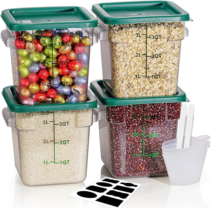 8QT Clear Food Storage Containers: 4 PCS NSF Food Storage Containers