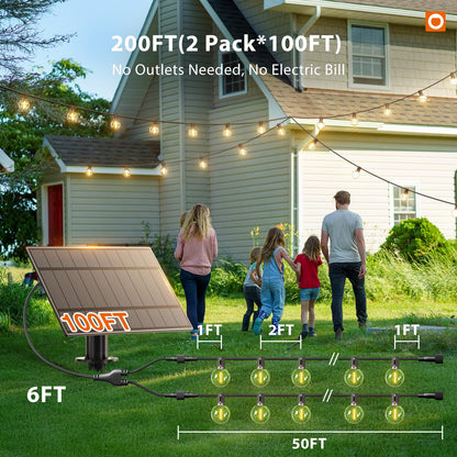 addlon 200FT(2 Pack*100FT) Solar String Lights Outdoor Waterproof with Remote, Dimmable Commercial Grade Solar Powered String Lights with 108 LED Bulbs, Hanging Light for Backyard Party Decor