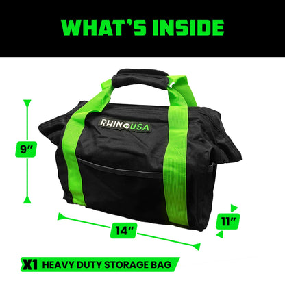 Rhino USA Heavy Duty Recovery Gear Storage Bag - Ultimate Recovery Kit Equipment Bag For Off-Road Gear and 4x4 Accessories - Fits Tow Straps, Shackles, Snatch Block, and UTV Accessories(Green)