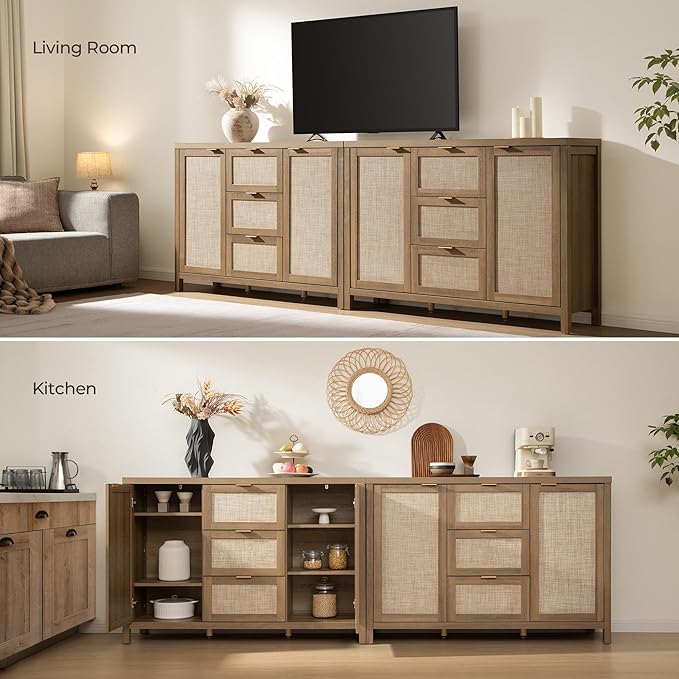 SICOTAS Rattan Large Sideboard Buffet Cabinet