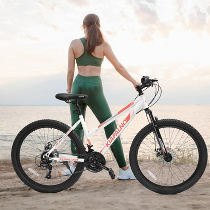 Ecarpat Women's Mountain Bike 26 Inch Wheels, 21-Speed Trail Commuter City Mountain Bikes, 17" Carbon Steel Frame Female Bicycles Disc Brakes Front Fork, White