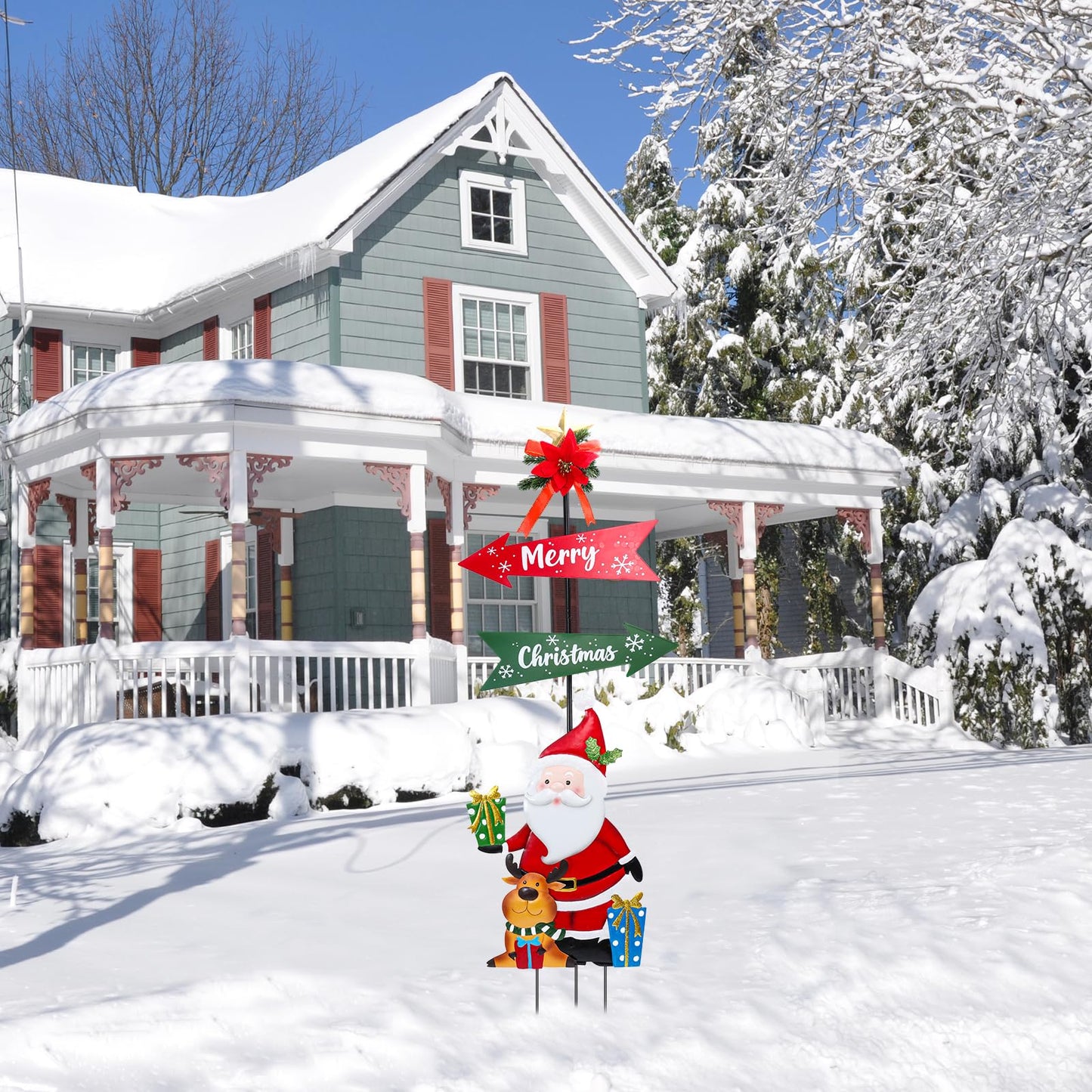 Christmas Decorations Outdoor Yards Signs, 47" Metal Xmas Santa Claus Signs with Stakes, Merry Christmas Yard Decorations for Front Door Lawn Patio Garden Outside Decor