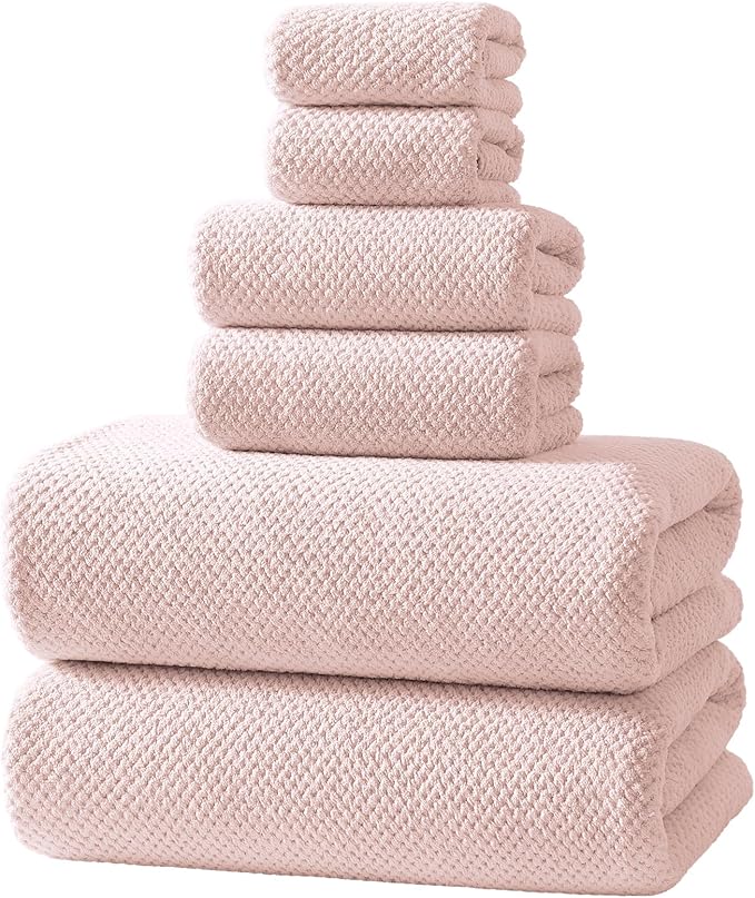REDKISS Pink Towel Set, 6 Piece Premium Soft Bath Towel Set, Highly Absorbent
