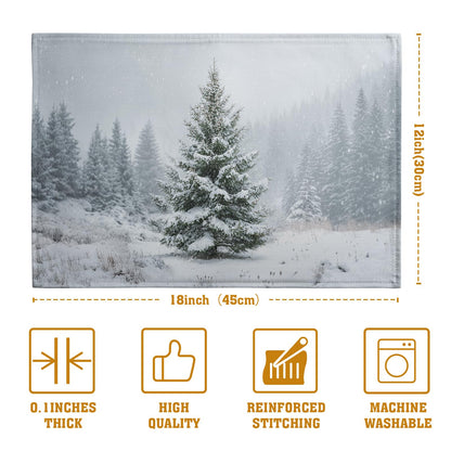 Wnoesat Winter Placemats Set of 4, 12x18 Inch Christmas Pine Tree Snowflake Linen Table Mats Seasonal Washable Farmhouse Place Mats for Kitchen Dining Xmas Holiday Party Decor