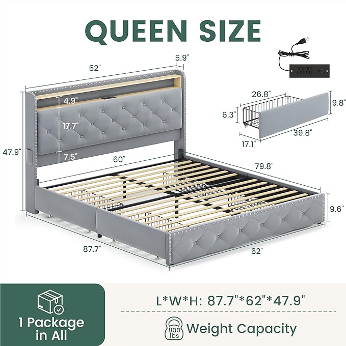 LARMACE Queen Size Bed Frame