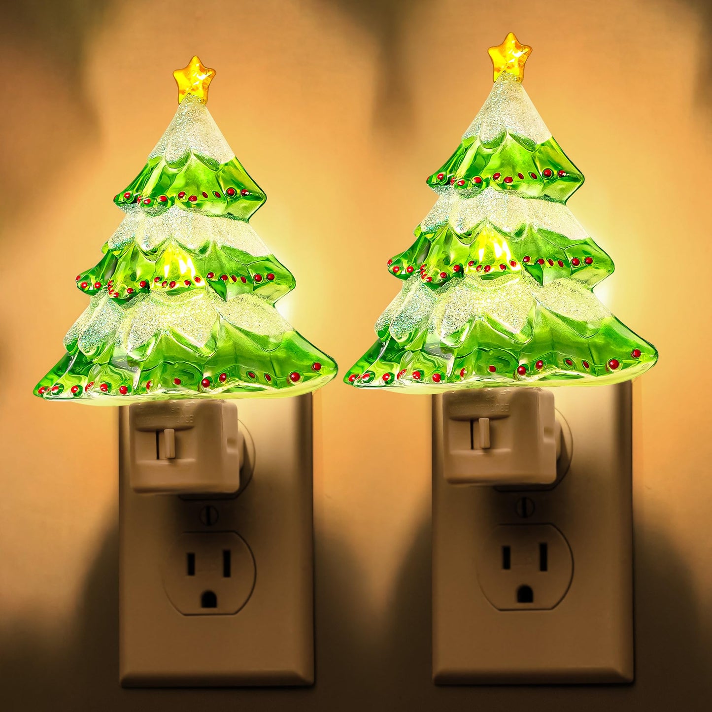 DORESshop Christmas Tree Night Light, 3000K Night Lights Plug into Wall, Cute & Funny Christmas Decor Night Light for Kids, Plug in Nightlight with 360° Rotatable, Holiday Party Decor, 2 Pack