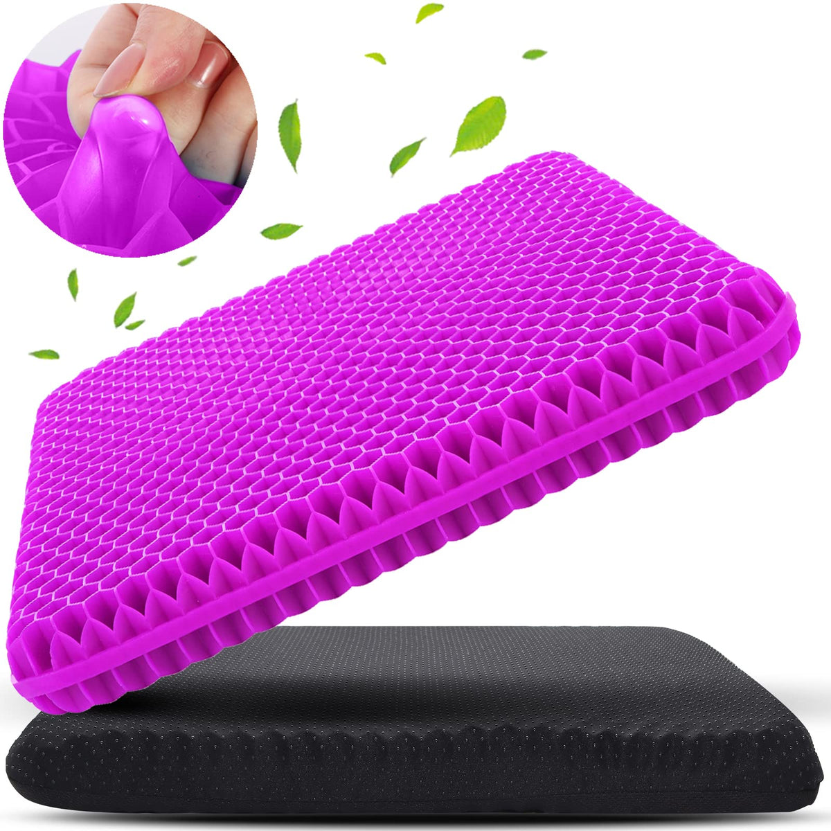 KYSMOTIC Gel Seat Cushion for Long Sitting (Large & Thick), Soft & Breathable, Gel Cushion for Wheelchair, Gel Chair Cushion for Hip Pain, Gel Seat Cushion for Office Chair (Black Cover)