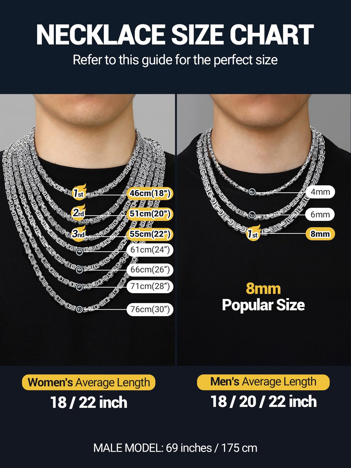 PROSTEEL Long Necklace For Men Chain Stainless Steel Necklace Jewelry 30 Inch