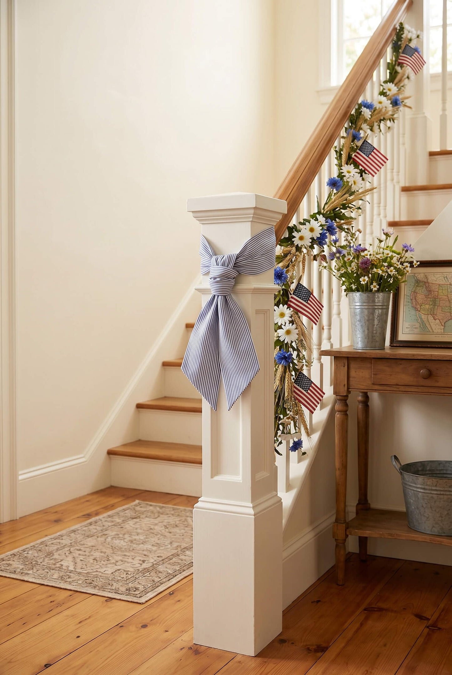 Kutyndrix Blue and White Striped Wreath Sash 2 Pack for Front Door, 5.12" x 54.33" Each Summer Nautical Holiday Door Ribbon Decorations Set