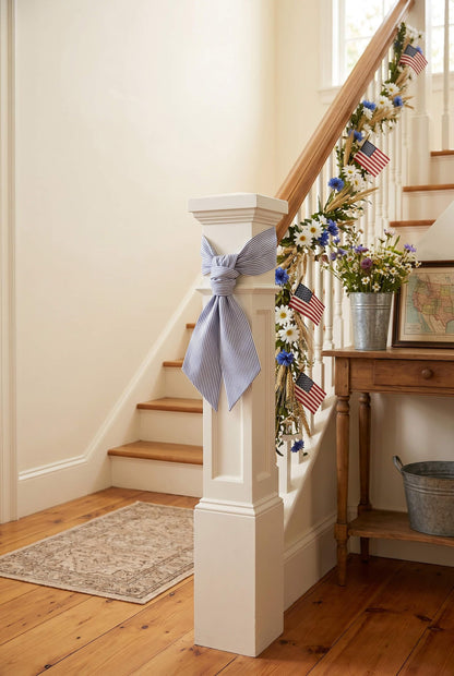 Kutyndrix Blue and White Striped Wreath Sash 2 Pack for Front Door, 5.12" x 54.33" Each Summer Nautical Holiday Door Ribbon Decorations Set