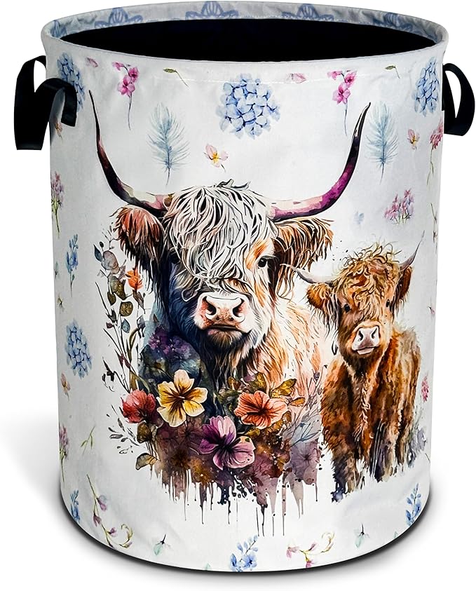 Highland Cow Laundry Basket Cattle Animal Foldable Oxford Cloth Funny Tote Bag