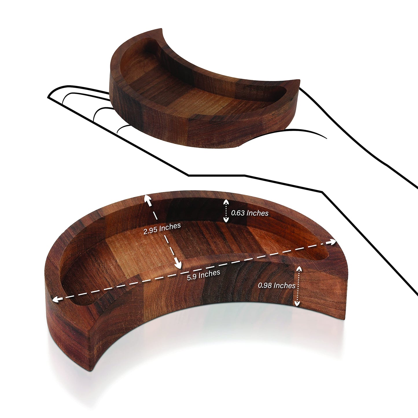 Curawood Crescent Moon Tray - Showcase Your Gems, Healing Stones & Treasures - 6"x3" Wooden Crystal Display Tray, Crystal Holder for Stones Display Shelf, Gemstone Rock Holder Charging Bowl, Walnut, S
