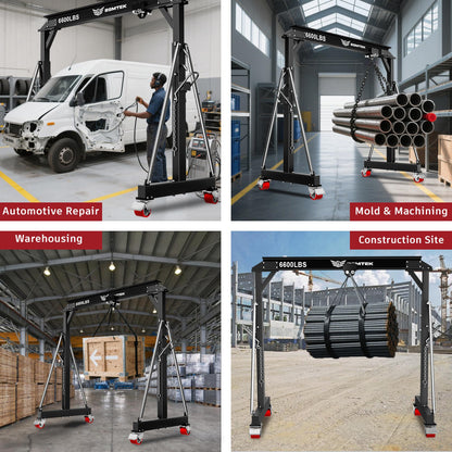 BSMTEK 3 Ton 6600LBS Gantry Crane, Upgraded Trolley, Adjustable Height (8.53-12.47 FT), Width (8.53 FT), Steel I-Beam Construction, Portable Shop Hoist for Factory, Warehouses, Repair