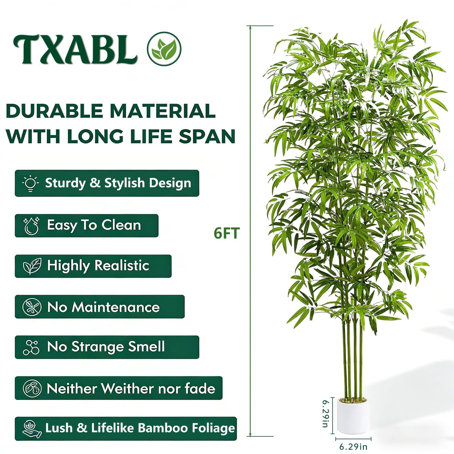 Artificial Bamboo Tree 6FT Tall Fake Plants Faux Silk Plant, Faux Bamboo Plant for Home Office Indoor Outdoor Decor Artificial Trees with Tall Planter