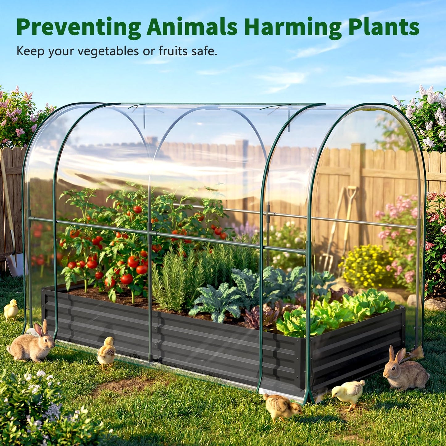 Galvanized Raised Garden Bed for Gardening Vegetables with Cover, 71"x35.4"x47.2" Outdoor Metal Planter Box Kit with Roll-Up Large Screen Windows Mini Greenhouse for Growing Vegetables Flower