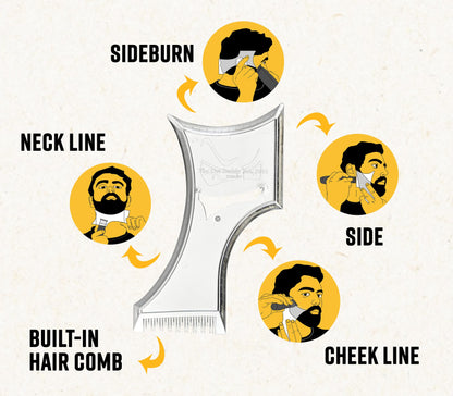 The Cut Buddy PLUS Beard Shaping Tool, Clear Template with Built-in Comb and Bonus Pencil, Ideal for Hairline, Beard, and Mustache Trimming