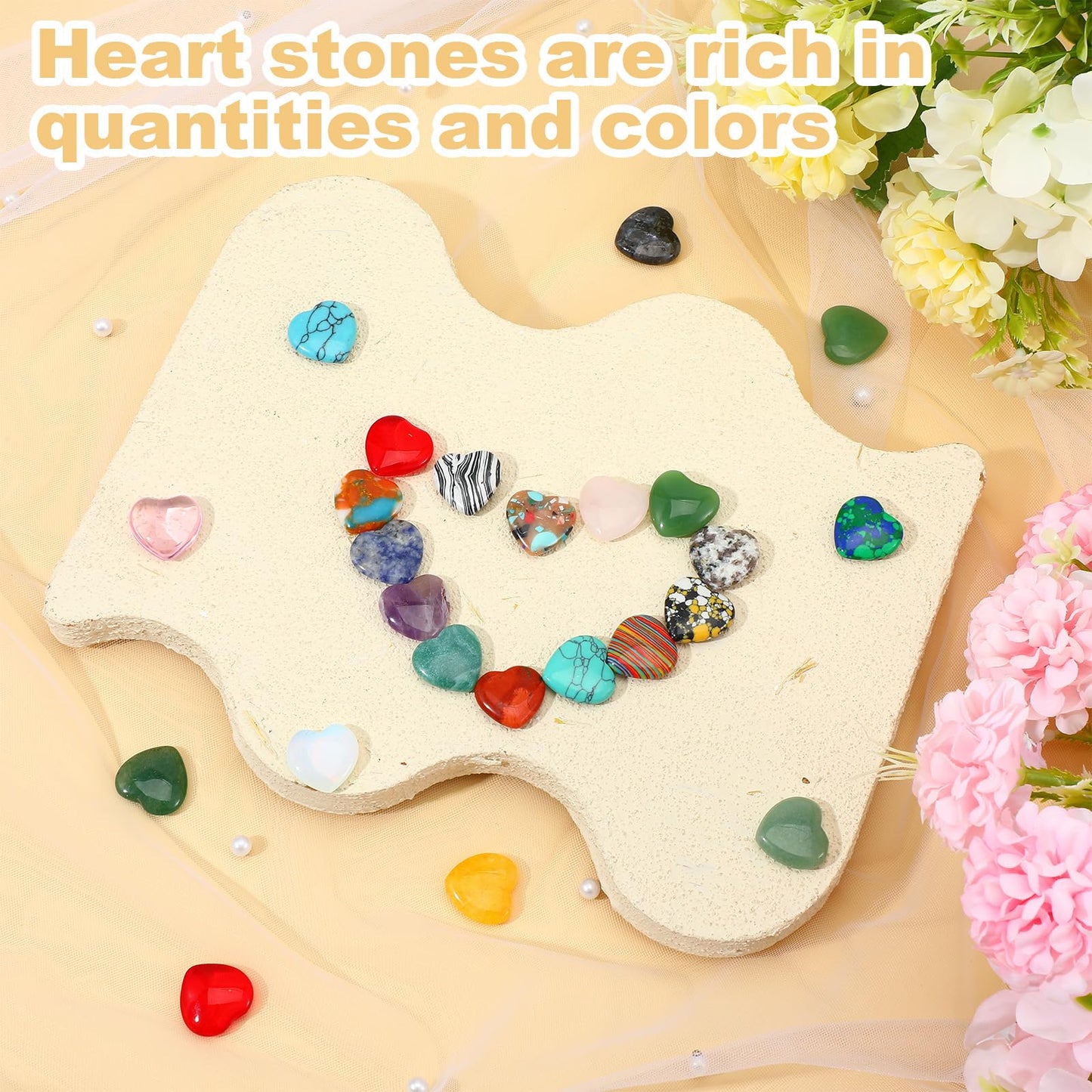 COMNICO 72 Pcs Natural Heart Stone, 0.8 Inch Worry Stone Bulk Love Shaped Gemstones Mini Gemstone Decor Supplies for Mom Women Valentines DIY Meditation