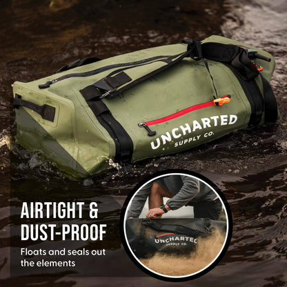 Uncharted Supply Co. The Vault Waterproof Duffel Bag - Airtight bag with Backpack Straps, Carry-On Size, Perfect for travel, boating, camping, recreation. (Gunmetal, 65L)