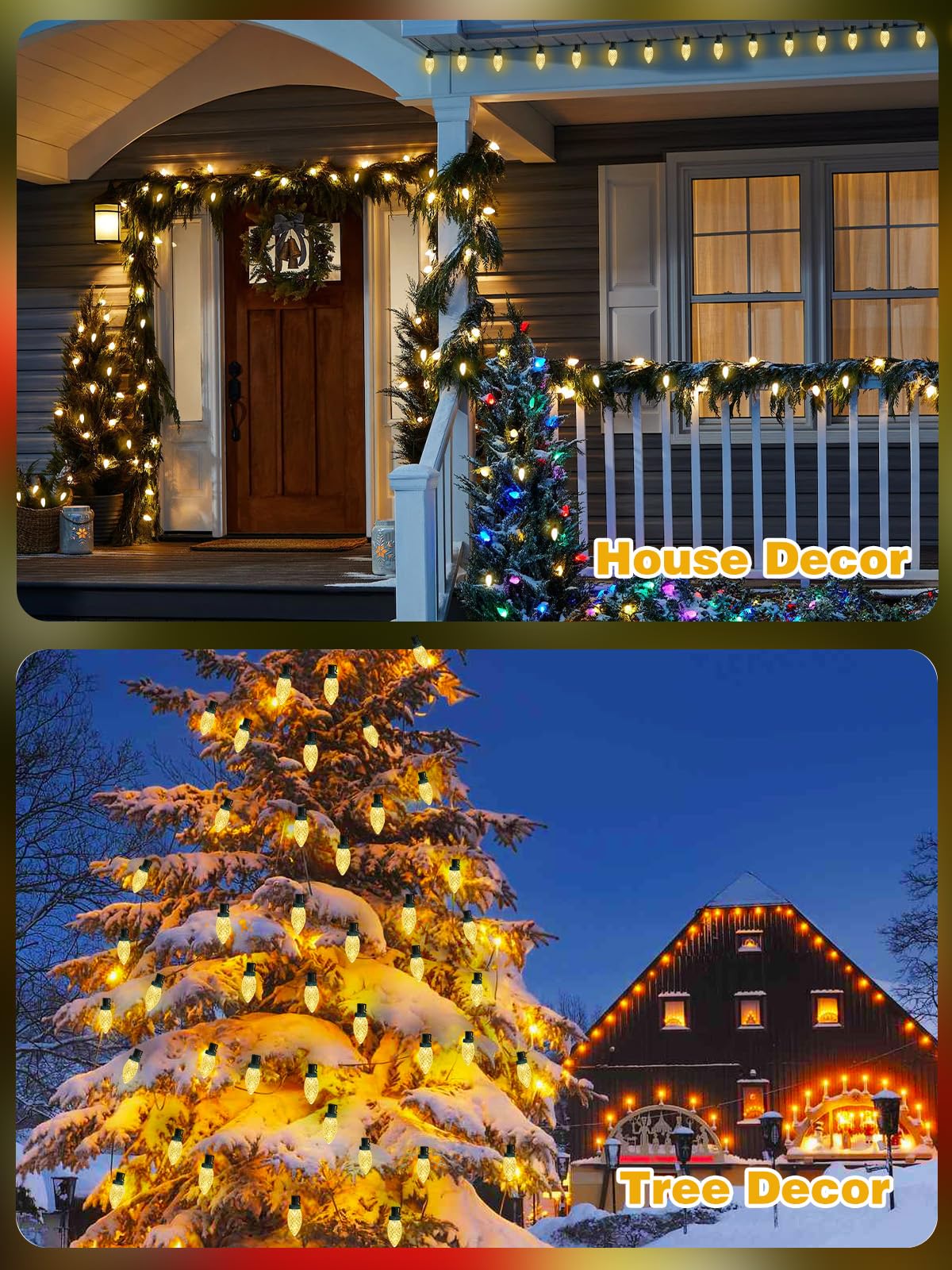 2 Pack 66FT 100LED Extendable C9 Christmas Lights Outdoor/Indoor, Waterproof Christmas String Lights Plug in, Green Wire LED Fairy Lights for Xmas Tree Garden Patio Wedding Party Decor (Warm White )