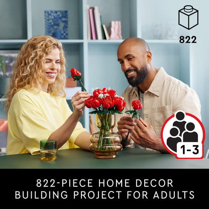 LEGO Botanicals Bouquet of Roses Artificial Flowers - Fake Red Roses Building Set for Adults, Ages 18+ - Gifts for Valentines Day for Her - Home Decor for Table Display - 10328