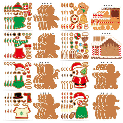 Christmas Gingerbread Man Craft Kit for Kids, Make a Gingerbread House Hanging Ornament Sticker Kit, Christmas Party Favor Home Classroom Activity(24 Sets)