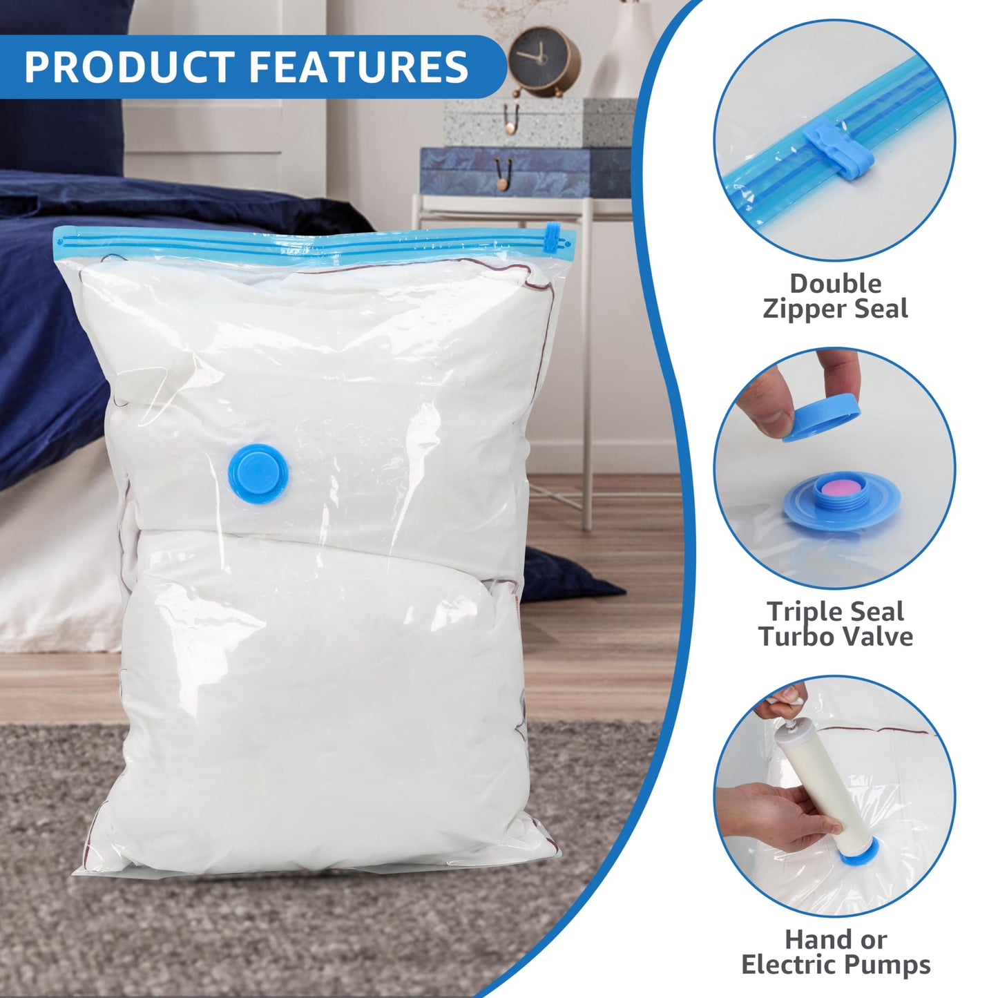 Simple Deluxe 20 Pack Space Saver Bags (4 Jumbo/4 Large/4 Medium/4 Small/4 Roll M) Vacuum Storage Bags, Vacuum Seal Bags with Hand Pump for Comforters, Blankets, Bedding, Pillows and Clothes