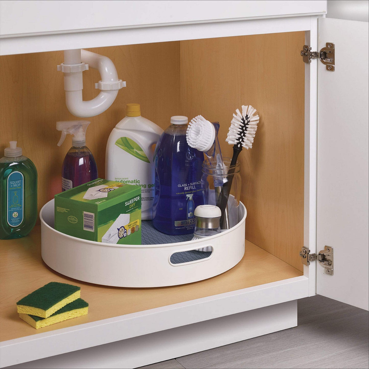 Copco Under-Sink Pantry and Cabinet Organizer, 18-Inch, Revolving Storage Solution, White and Gray