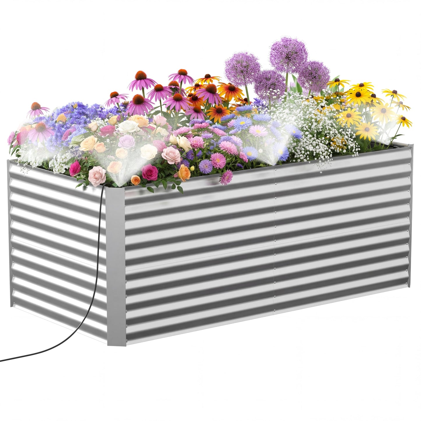 Lineware 8x4x3 ft Tall Galvanized Raised Garden Bed with Self-Watering System, Elevated Planter Boxes Outdoor, Rectangular Deep Raised Beds for Gardening,Vegetables,Flowers, Backyard, Patio