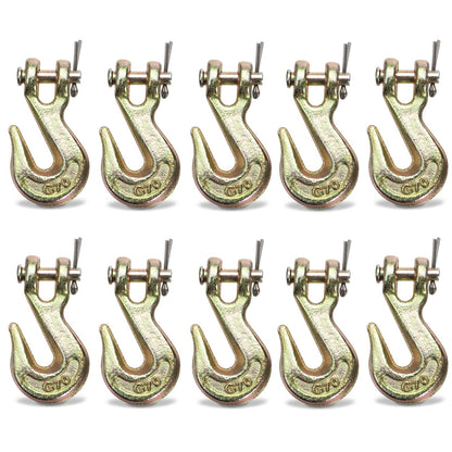 Lawei 10 Pack 1/4 Inch Clevis Grab Hook, G70 Forged Steel Transport Chain Hook, Heavy Duty Safety Chain Hook for Trailer Truck, Chromate Finish Safety Hooks, Suitable for 6mm Chain