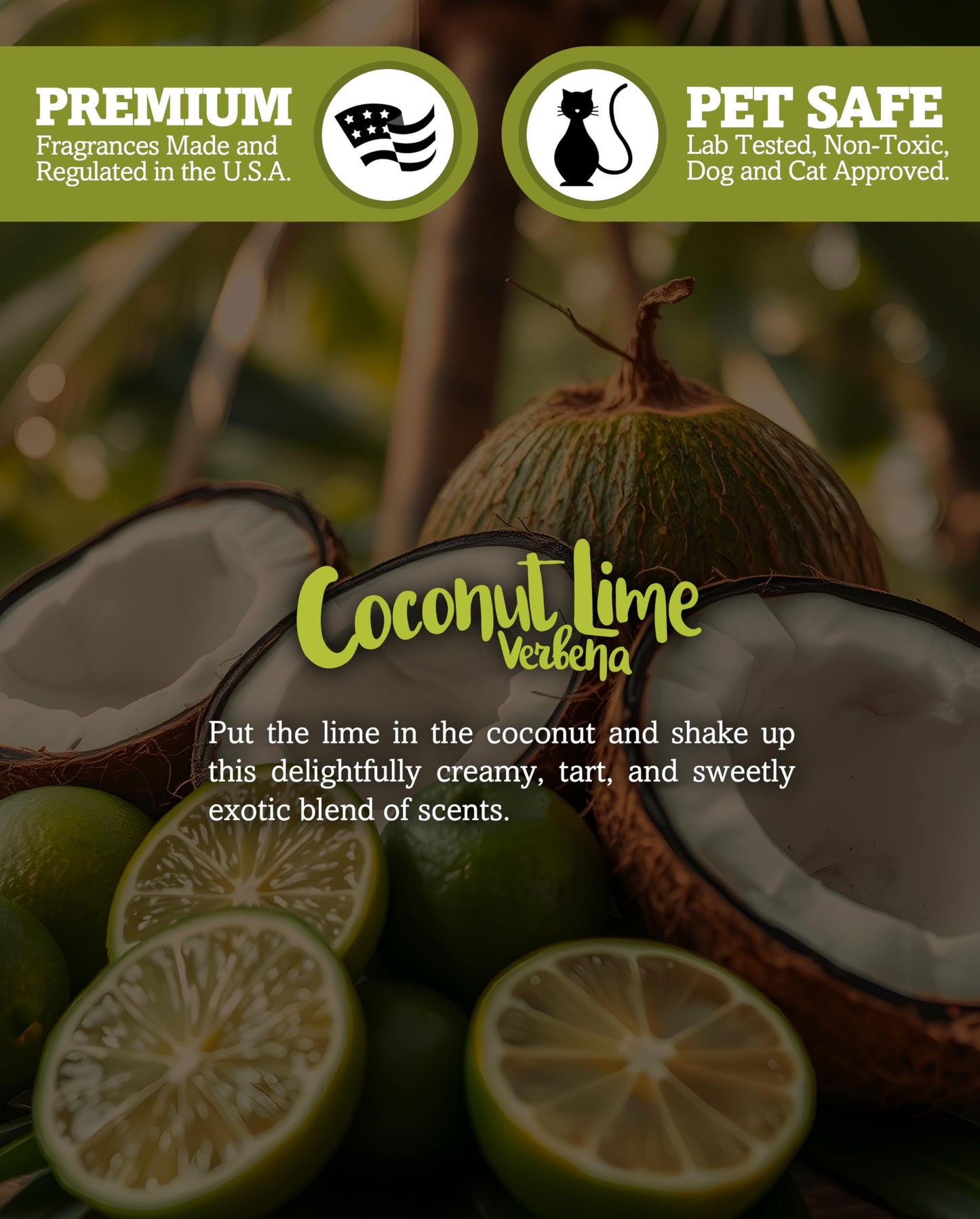 Coconut Lime Verbena Highly Scented Natural 3 Wick Candle, Essential Fragrance Oils, 100% Soy, Phthalate & Paraben Free, Clean Burning, 14.5 Oz.