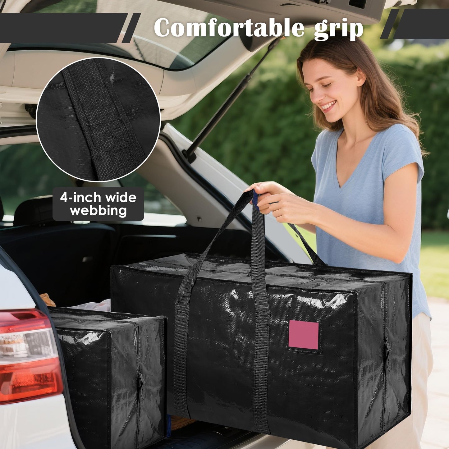 RMOHRO 6 Pack Moving Bags with Full-Open Side Zipper, Extra Large 93L Heavy Duty Waterproof Foldable Storage Totes for College Dorm, Moving & Home Organization Black