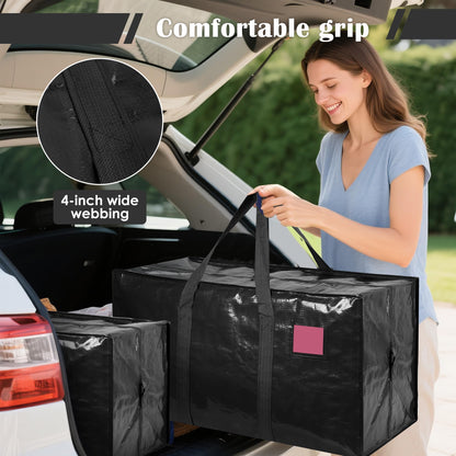 RMOHRO 6 Pack Moving Bags with Full-Open Side Zipper, Extra Large 93L Heavy Duty Waterproof Foldable Storage Totes for College Dorm, Moving & Home Organization Black