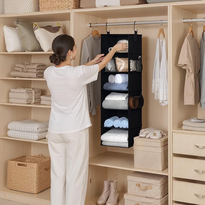 StorageWorks 6-Shelf Hanging Closet Organizers, Foldable Closet Storage