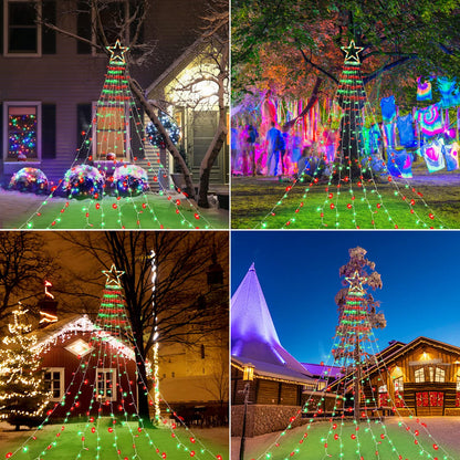 FUNIAO Christmas Decoration Lights - 320 LED Star String Lights Tree Topper with 12" Star for Yard, Garden, Wedding, Party - Red & Green