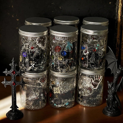 MINGRI Mystery Jewelry Jar,Gothic Jewelry Box for Women, Spooky Season Accessories Gift Set(30PCS Gothic Witch Punk Necklace,Earrings, Rings,Bracelets/Bangles),Unique Birthday & Party Favor for Her