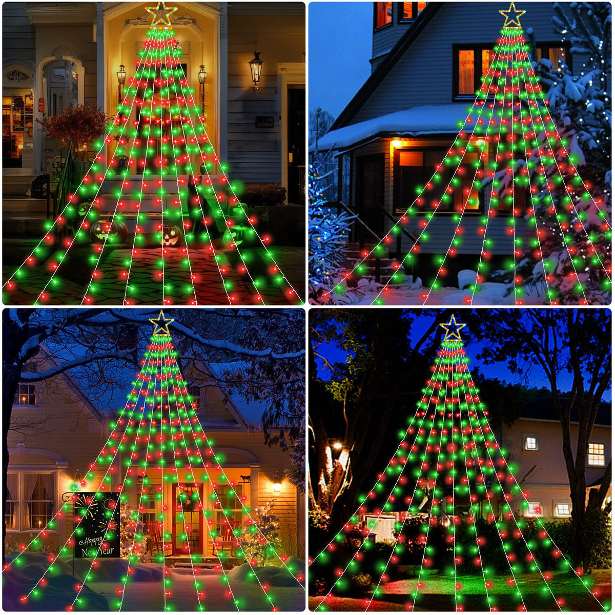 Christmas Decorations Outdoor, 11.5 ft 317 LED Star Christmas Tree Lights, 8 Memory Lighting Modes&Timer Star Light for Yard, Wedding, Party, Decorations（Red+Green）