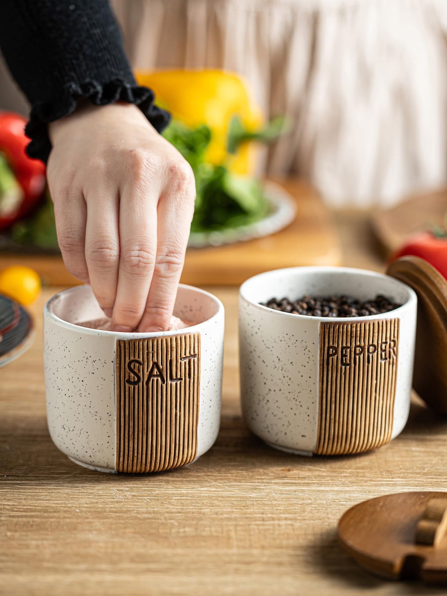 YHOJOY Ceramic Salt and Pepper Bowl, 10 Oz Salt Containers for Countertop