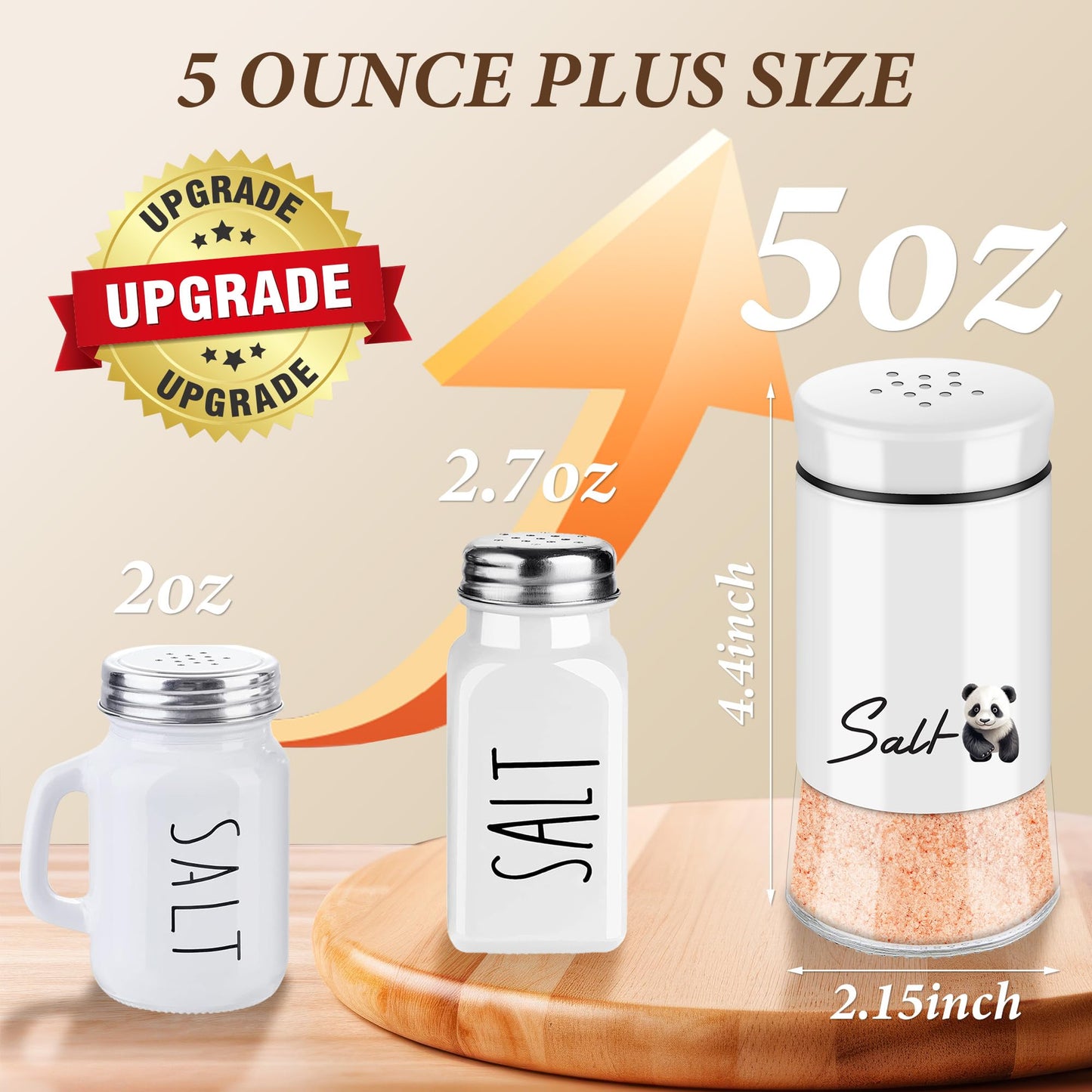 Panda Salt and Pepper Shakers Set,5 oz Glass Bottom Salt Pepper Shaker with Stainless Steel Lid Kitchen Decor and Accessories Refillable Design(Panda Sitting)