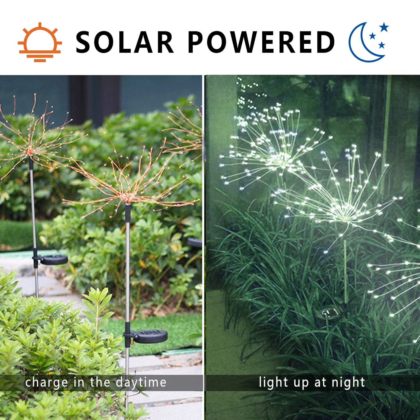 2 PCS Solar Firework Light, Outdoor Solar Garden Decorative Lights 120 LED Powered 40 Copper Wires String DIY Landscape Light for Walkway Pathway Backyard Christmas Decoration Parties (Cool White)