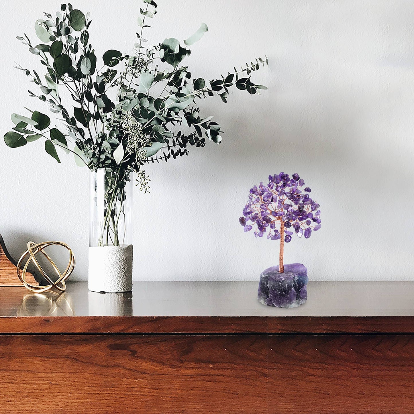 Jovivi Natural Amethyst Crystal Tree, Raw Healing Crystals Fluorite Base Bonsai Money Tree for Home Office Table Decor Wealth and Luck