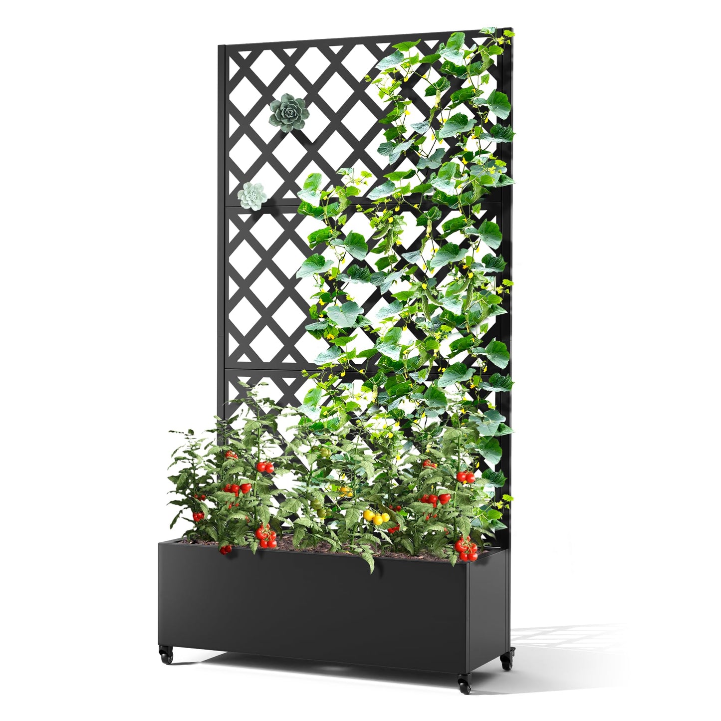TUYOHW Metal Planter Box with Trellis, Raised Garden Bed with Privacy Screen, Outdoor Planter Box for Climbing Plants, Vine Support Flower Bed with Drainage Holes for Garden, Patio, Balcony